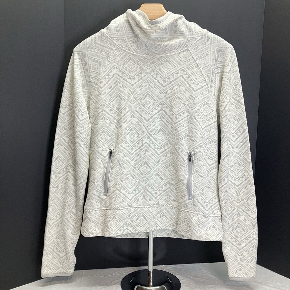 SO Womens White & Gray Geo Print Light Hooded Cropped Sweatshirt Size M